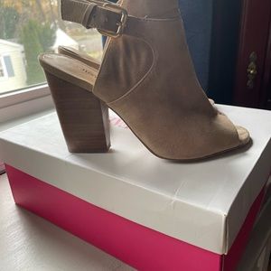 Women’s faux suede, open toe heels